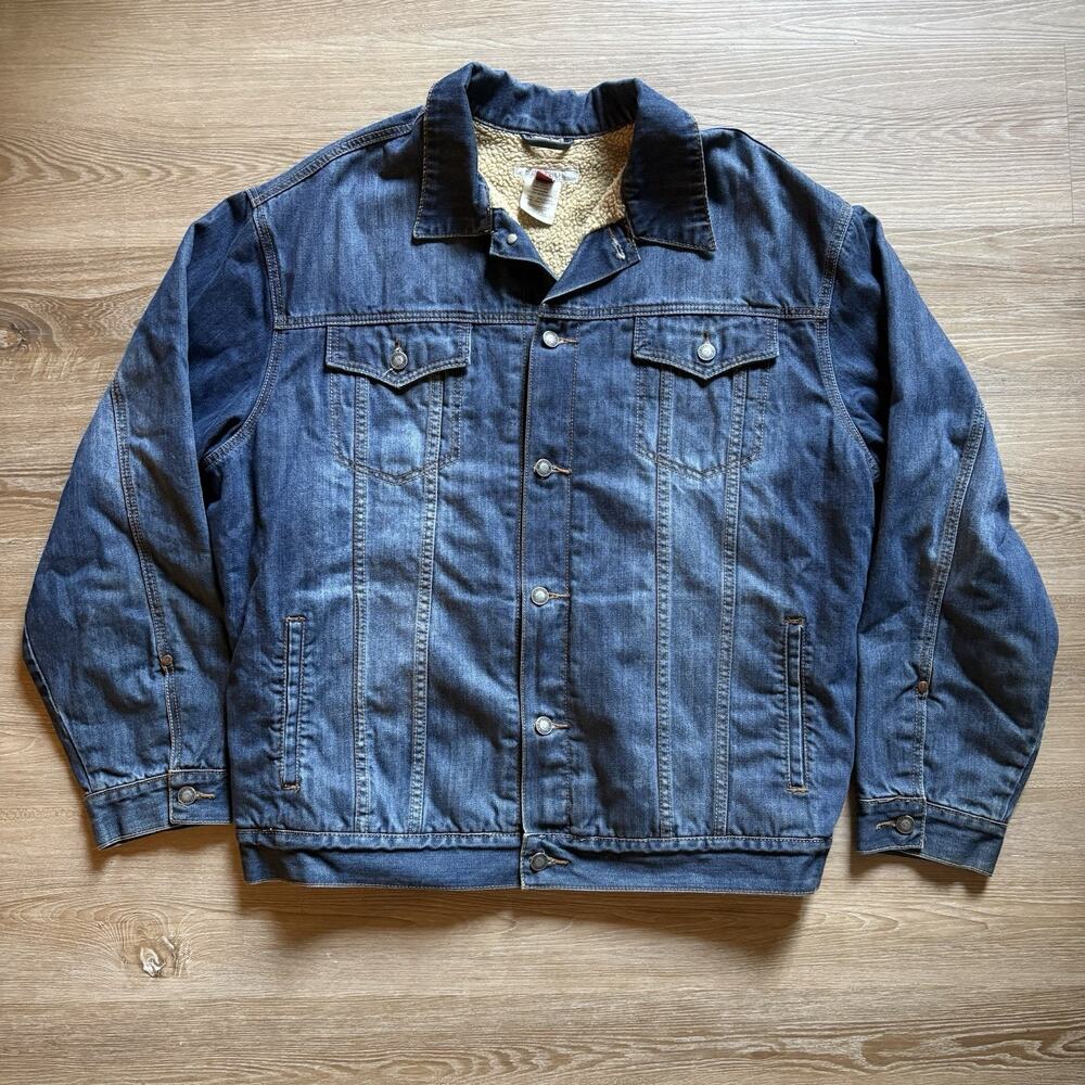 Stetson Men Jacket Size XL Blue Denim Sherpa Lined Trucker